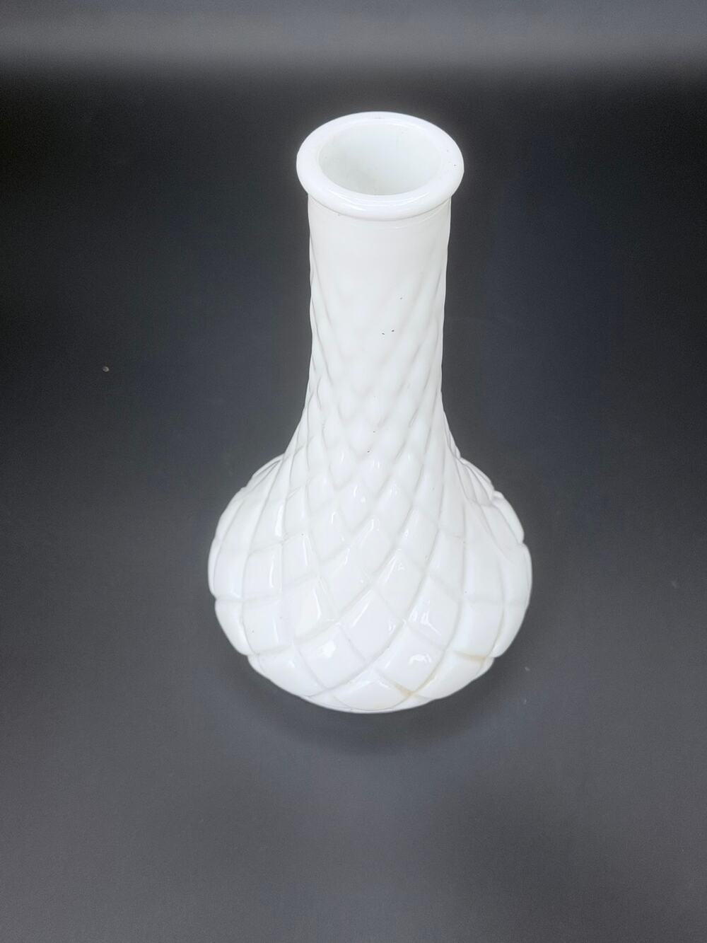Vintage Hoosier Glass 4062 White Milk Glass Diamond Bud Vase 6 Inch MCM